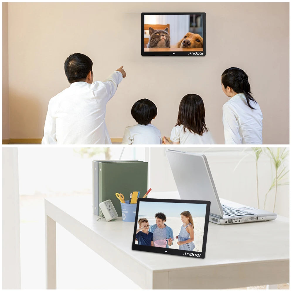 Andoer 17inch LED Digital Photo Frame 1080P Electronic Picture Frame MP3 MP4 Video Player Clock Calendar with Remote Control
