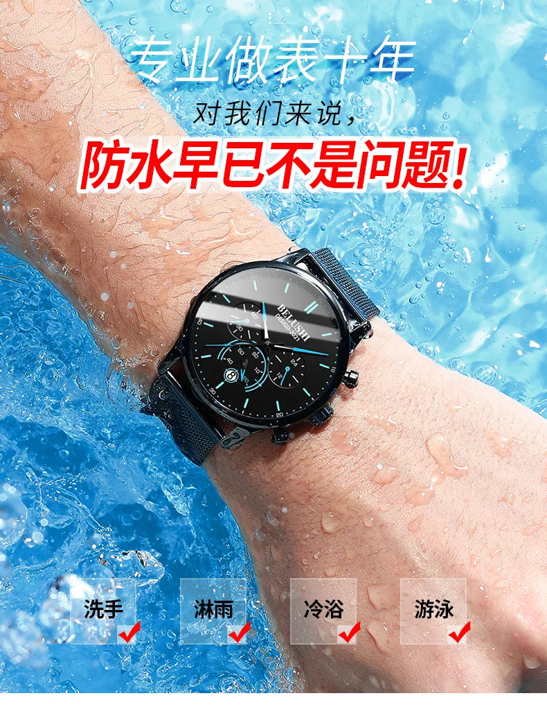 Simple Casual Ultra Thin Quartz Mens Watches Top Brand Luxury Man Wristwatch Black Steel Mesh Waterproof Male Clock