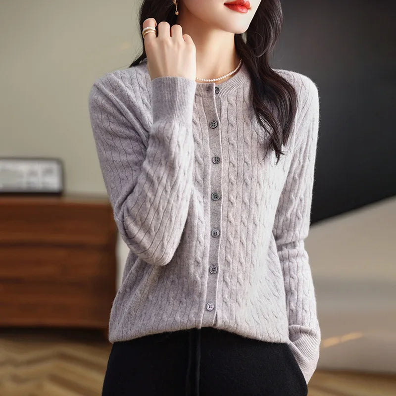 Women Cardigans Spring Autumn Winter Long Sleeve Knitted Sweaters O-neck Thick Warm Fashin Korean Cardigan Slim Fit Tops 2026