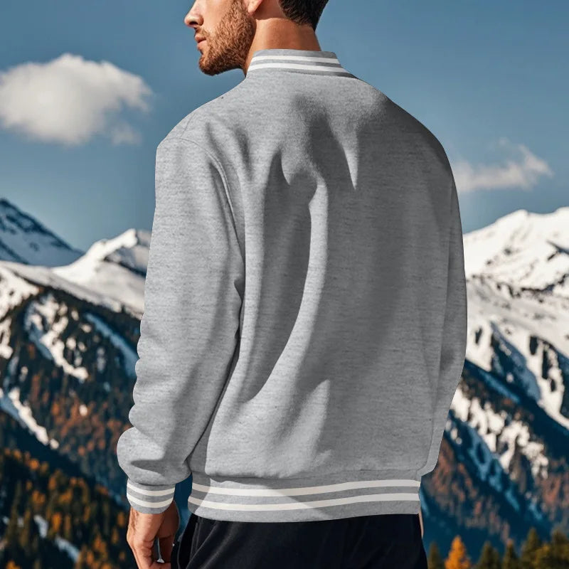Men's baseball jacket autumn and winter fleece American solid color loose casual stand-up collar single-breasted flight jacket