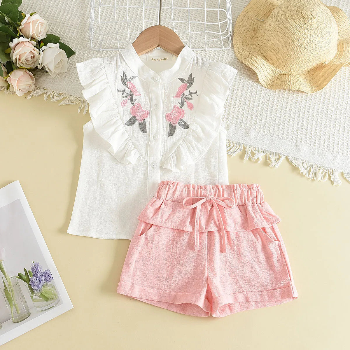 Bear Leader Girls' Clothing Set 2025 Summer New Casual Children's Embroidered Sleeveless Shirt+Shorts Set Girls' Baby Clothing