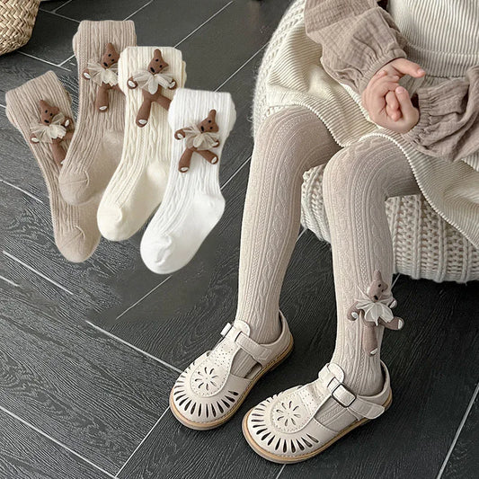 Mallas de algodón para niña, mallas tejidas con dibujos animados, oso bonito, pantimedias para bebé, pantimedias para niña recién nacida, medias de rejilla para niño