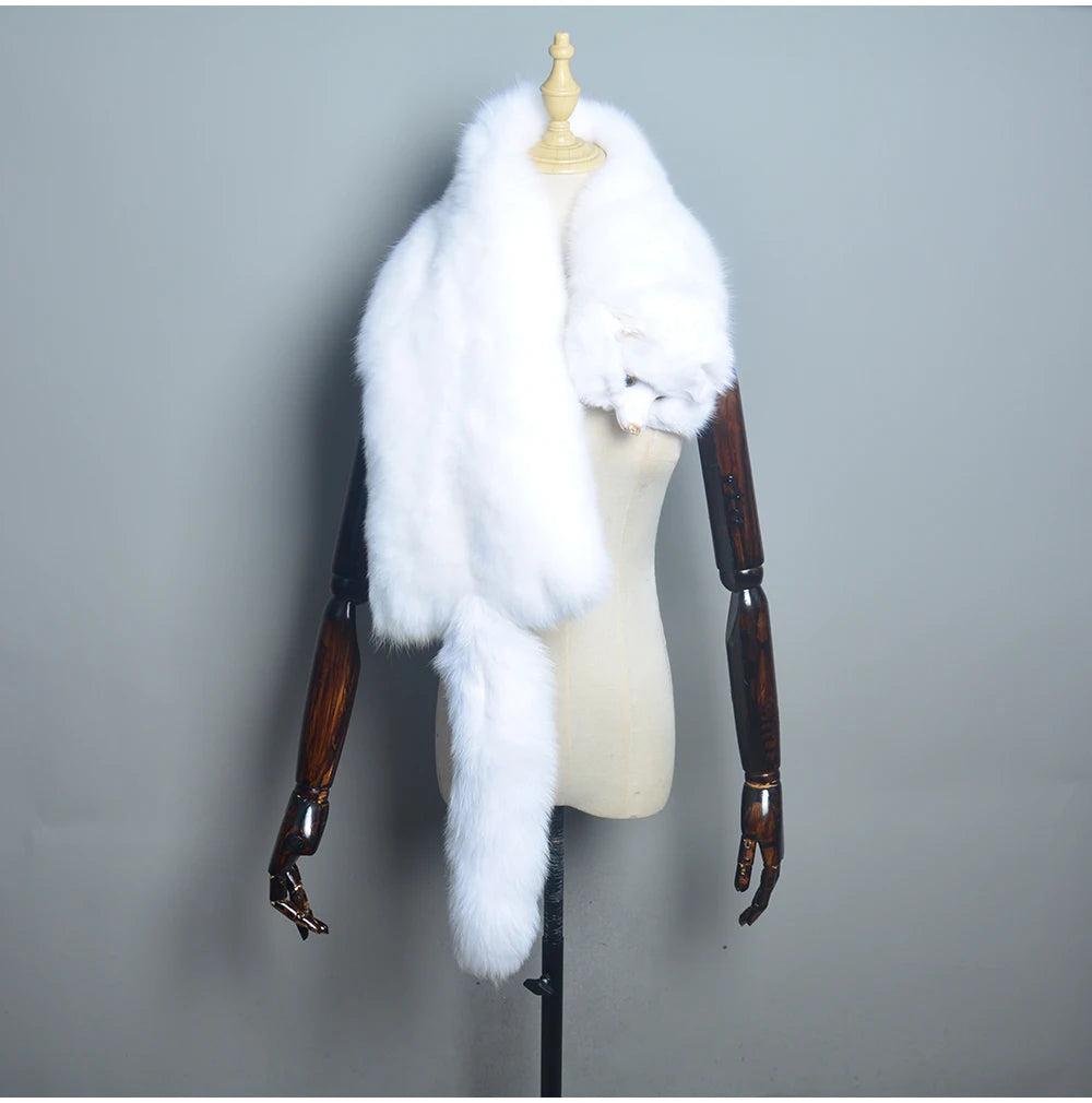Winter Warm Large Real Fox Fur Collar Natural Fur Coat Scarves Luxury Women Men Jackets Hood Shawl Decor Female Neck Scarf Wraps