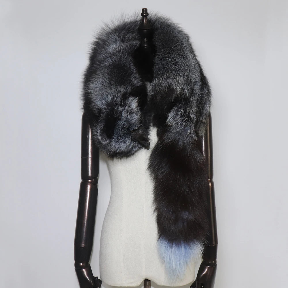 Winter Warm Large Real Fox Fur Collar Natural Fur Coat Scarves Luxury Women Men Jackets Hood Shawl Decor Female Neck Scarf Wraps