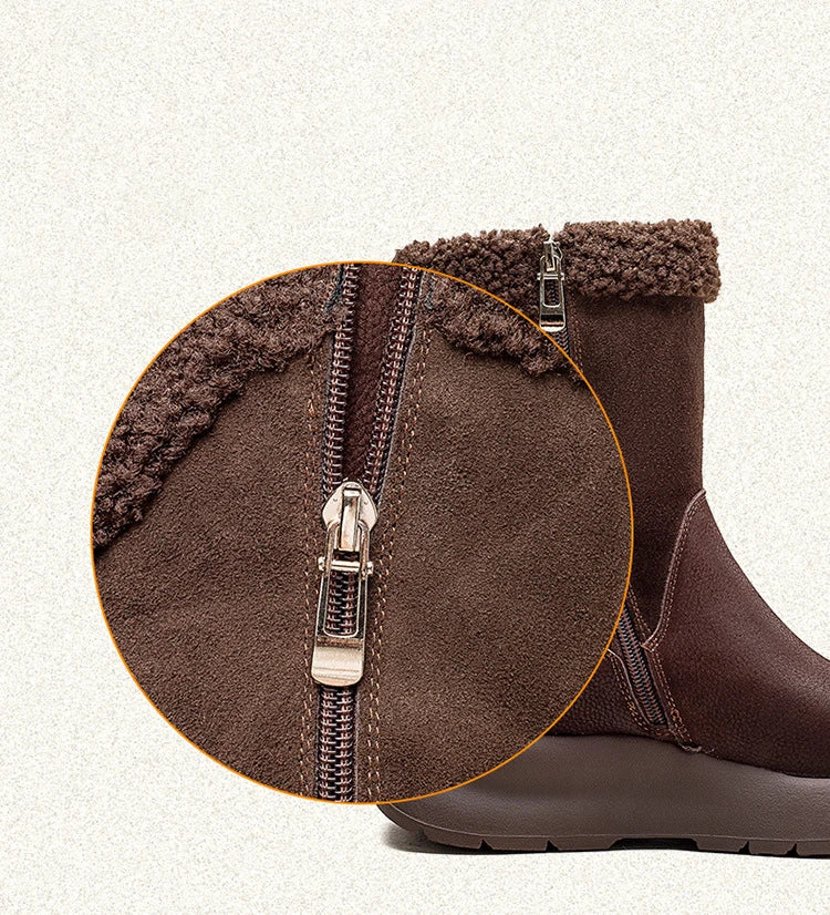 Koznoy 5cm Natural Genuine Leather Chunky Cow Spring Rubber Ankle Boots Soft Soled Winter Plush Flats Booties Autumn Women Shoes