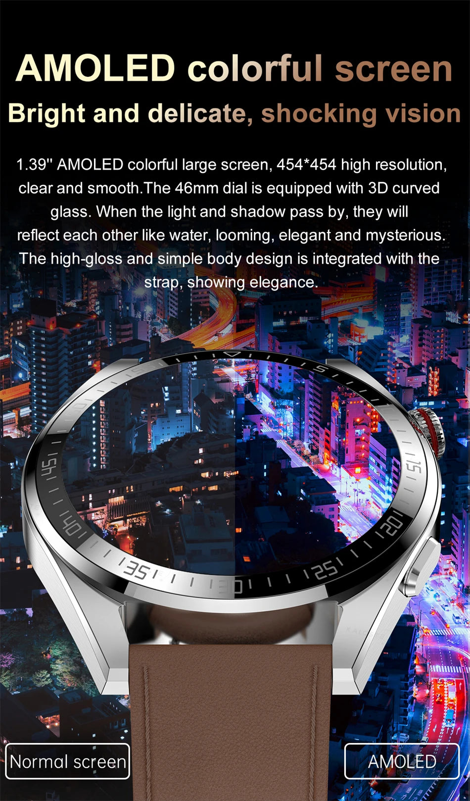 New Smart Watch Mens 4G Memory Local Music Player 454*454 AMOLED Screen Bluetooth Call Sports Man Smartwatch For Man Android iOS