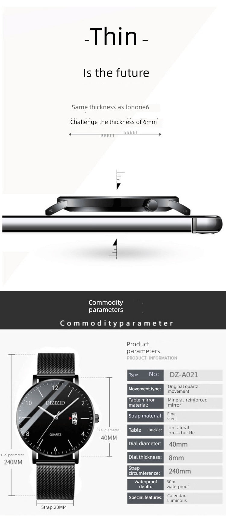 Mechanical Swiss Black Technology Students Luminous Quartz Watch