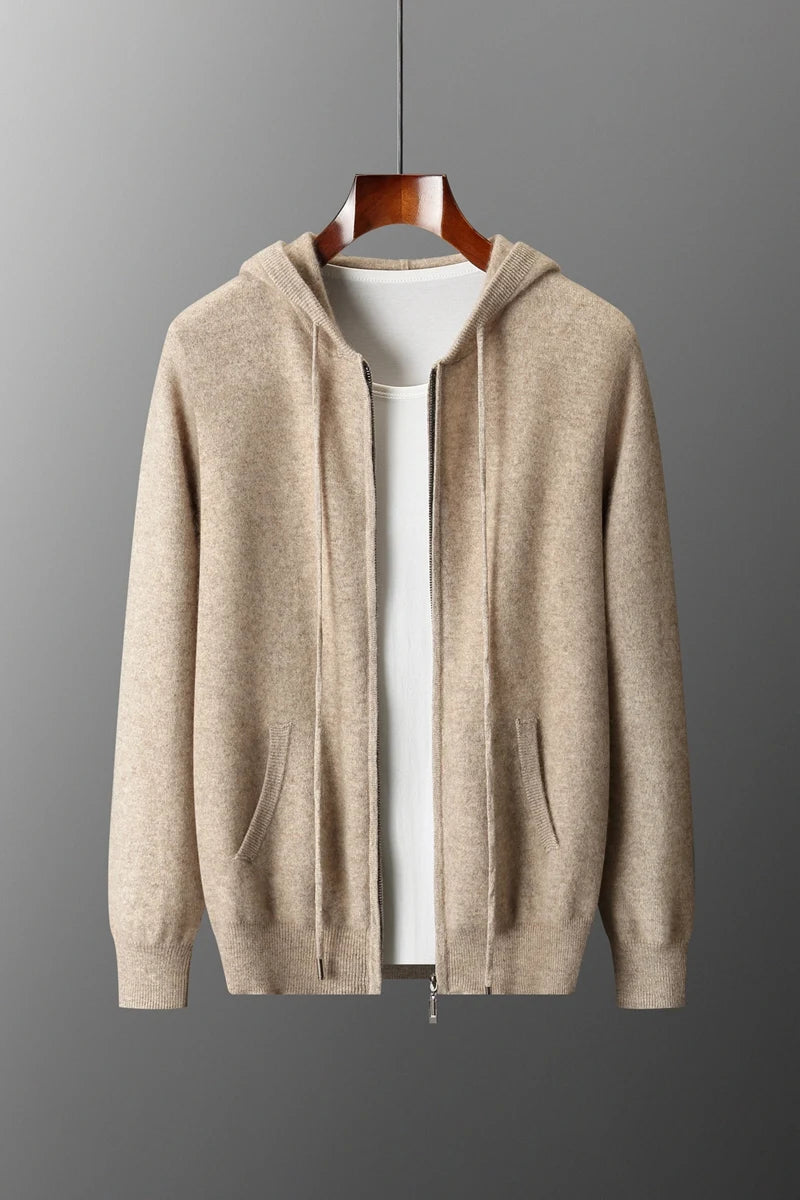 2025 New Men Knitted Plane Hooded Cardigan Cashmere Sweater Zipper Design Pocket Decoration High quality Thick Warmth Hoodie
