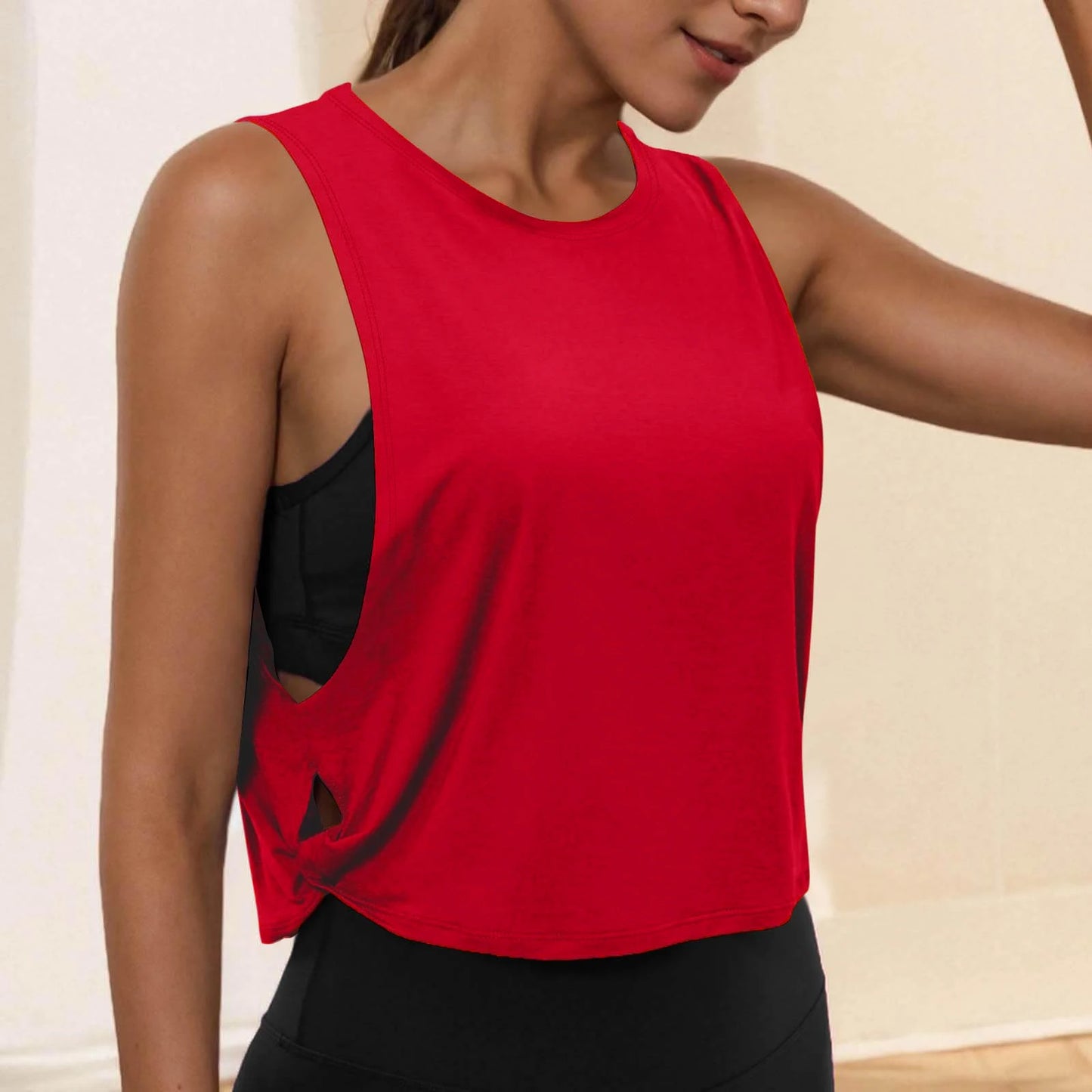 Women Sleeveless Yoga Tops Athletic Vest Breathable Blouse Cover Up Gym Workout Cool T-Shirt Running Short Tank Crop Top