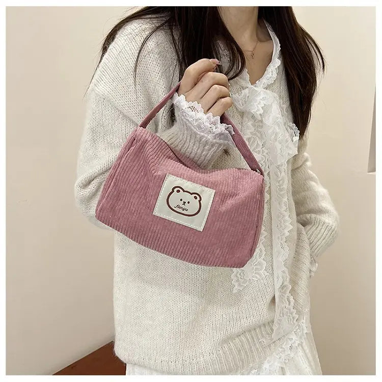 Bear Large Makeup Bag for Women Corduroy Cosmetic bag Make up Bags Zipper Pouch with handle Cosmetic Organizer Toiletry Bag
