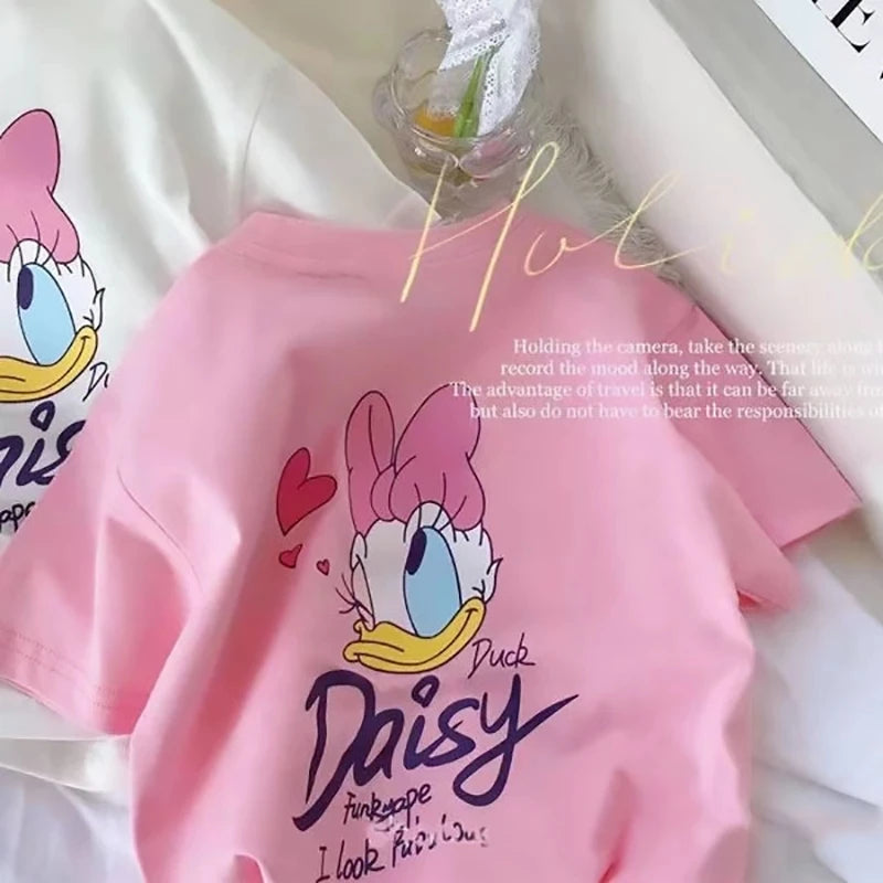Disney Summer Girls Short Sleeve Girls Clothes T-Shirts Cartoon Mickey Mouse Minnie Cotton Print Baby Top Birthday Gifts