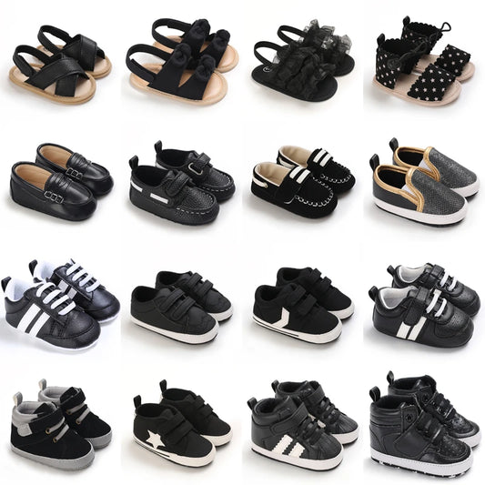 Black Fashion Newborn Casual Cloth Shoes Boys And Girls First Step Walking Shoes Infants Toddlers Children's Non Slip Baby Shoes