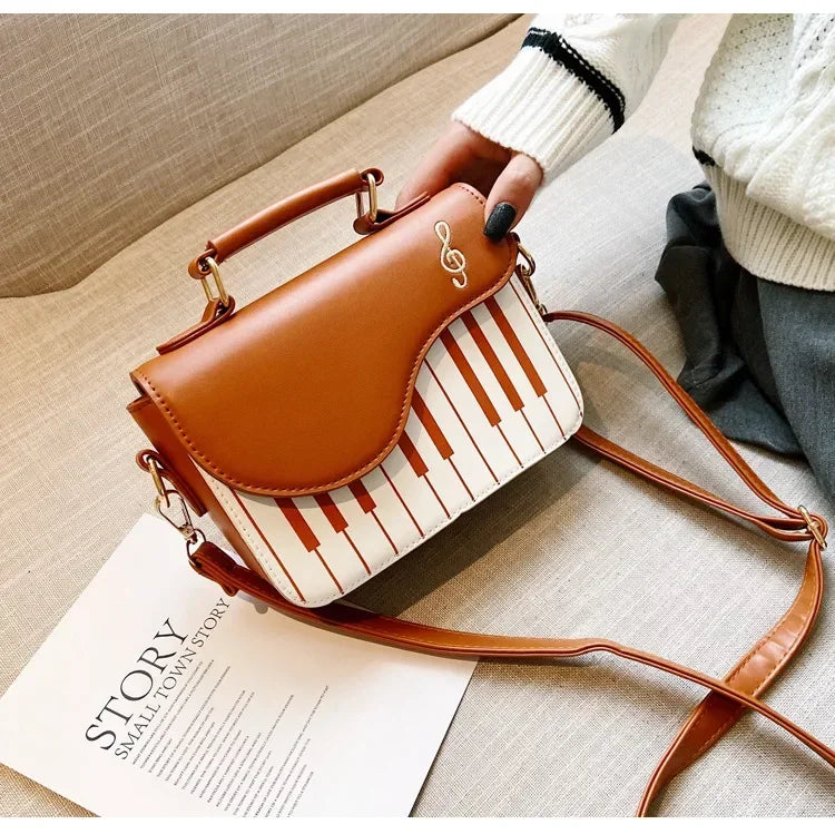 Piano Shape Flap Shoulder Bag Creative PU Leather Portable Handbag Detachable Strap Crossbody Novelty Bag