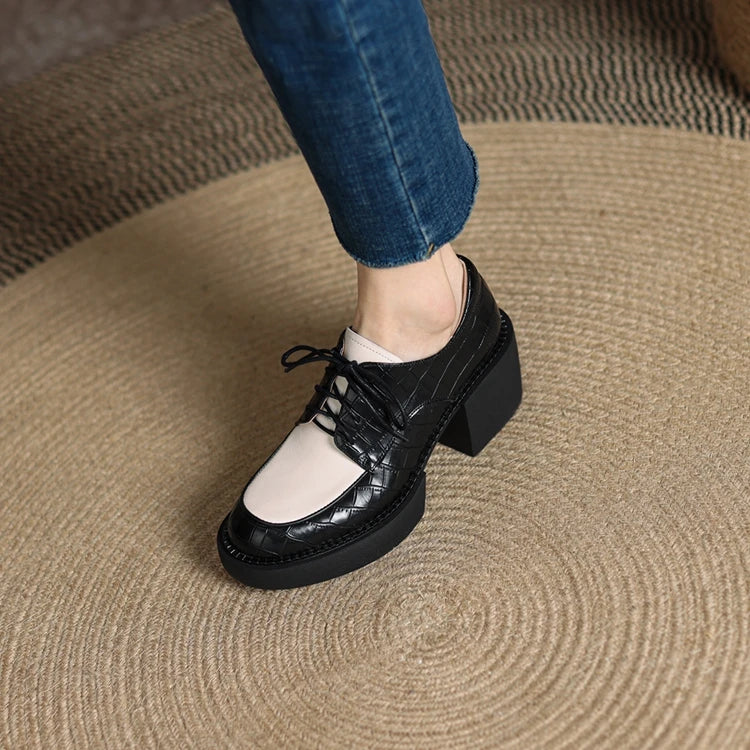 2024 New Spring Genuine Leather Women Shoes Casual Lace-up Loafers Round Toe Platform Shoes Shoes Woman Zapatos De Mujer Women