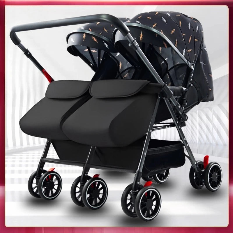 Twin Stroller, Double Seat/double Recline Stroller, Foldable, Suitable for Two People and Can Be Taken Into Elevators.