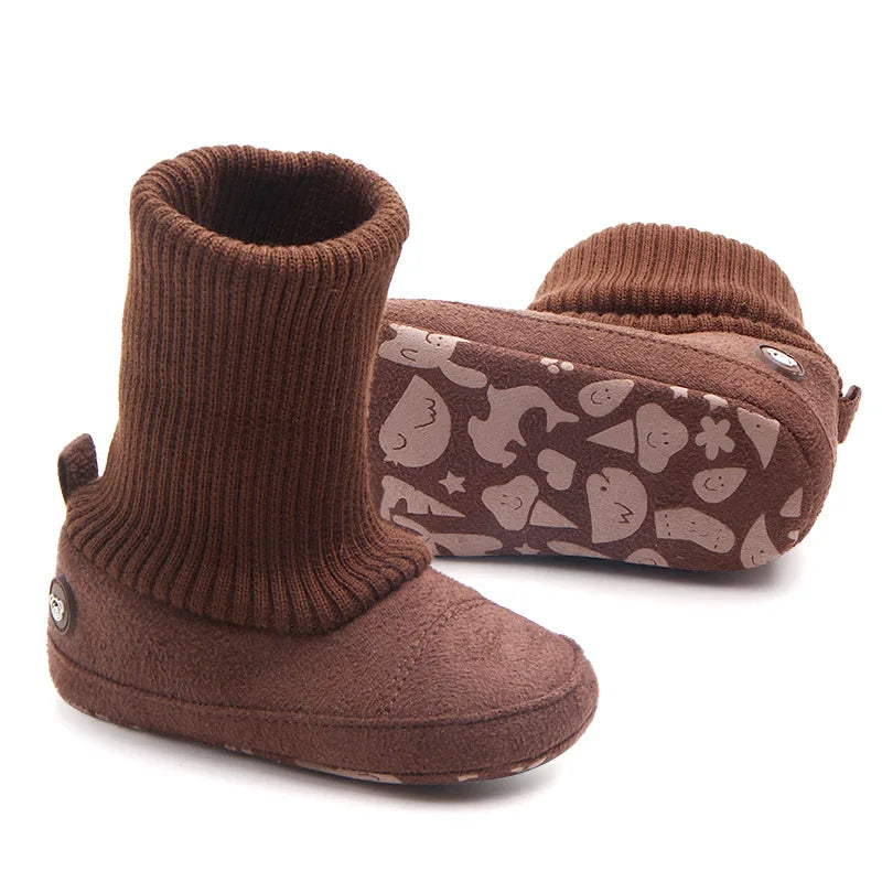 2024 Winter Baby Boots, Infant Girls Boys Warm Fashion Solid Shoes with Fuzzy Balls First Walkers Kid Shoes 0-18M High Quality