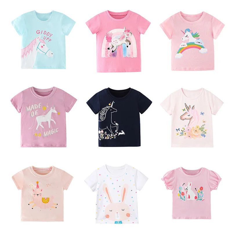 Summer Unicorn 2-8 Years Kids Girl T-shirts Cotton Printed Graphic Little Girl Top Toddler Baby Girl Tees Young Children Clothes