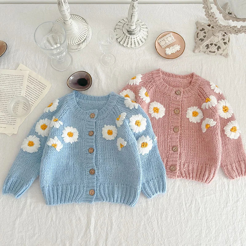 MILANCEL-ropa de otoño para bebé, suéteres con bordado Dasiy para niña, prendas de punto de un solo pecho, cárdigans para niño