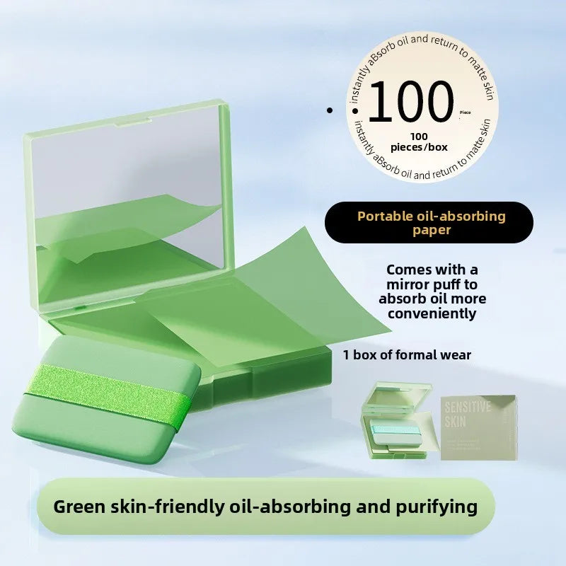 Oil Blotting Paper with Powder Puff and Mirror Portable Case Oil Control Face Sheets No Makeup Removal Matte Finish