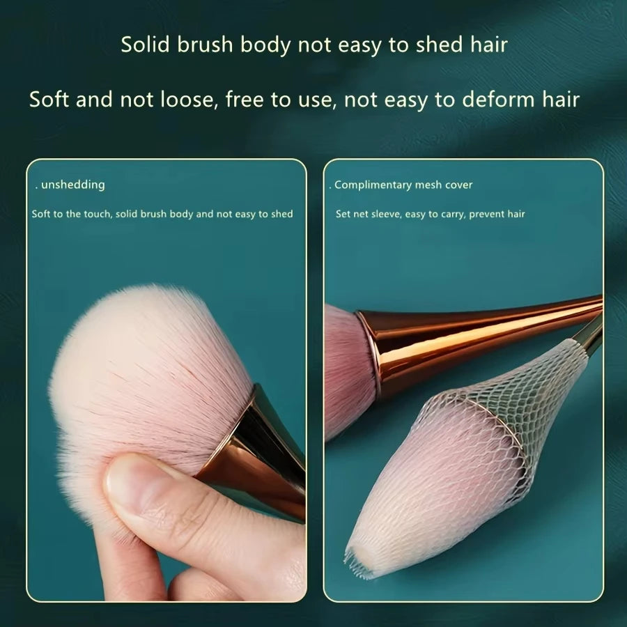 Rose Golden Fan Makeup Brush, Cosmetic Brush Loose Powder, Highlighting Brush Blush - Soft Hair Makeup Fixing