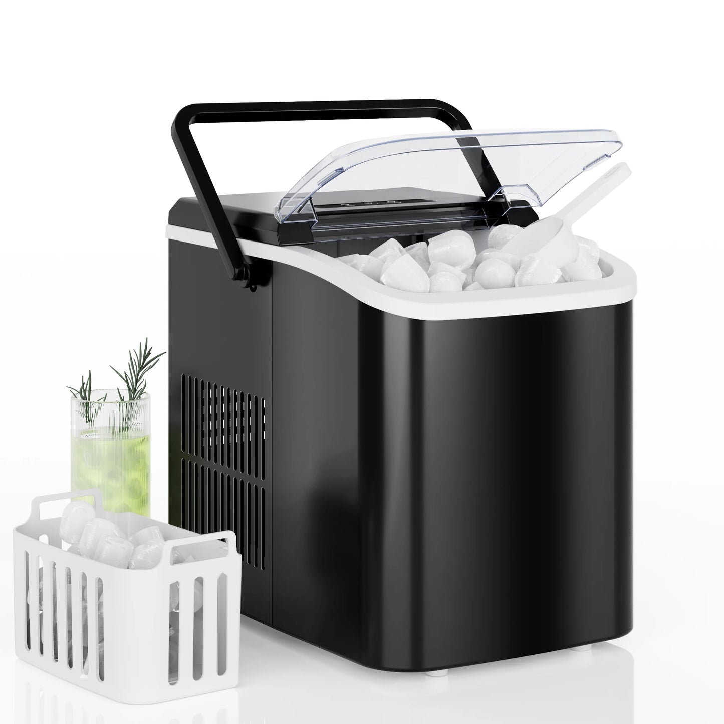 JHK Portable Kitchen Ice Machine Countertop Ice Maker with Handle 9 Bullet Ice Cubes Ready in 6 Mins Self-Cleaning Quiet Compact Ice Maker for Home Camping