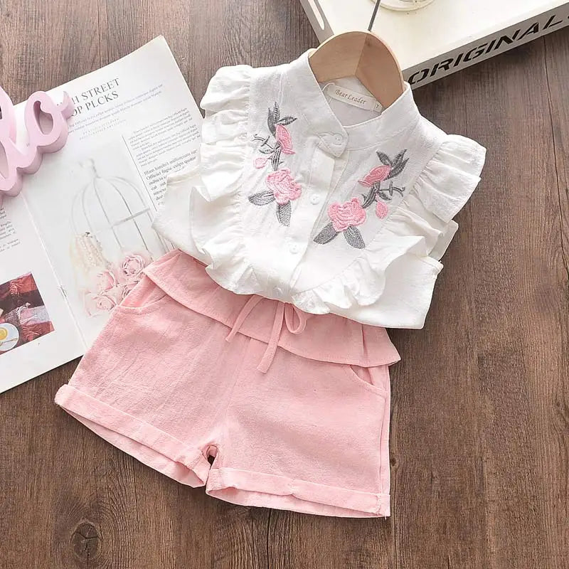Bear Leader Girls' Clothing Set 2025 Summer New Casual Children's Embroidered Sleeveless Shirt+Shorts Set Girls' Baby Clothing