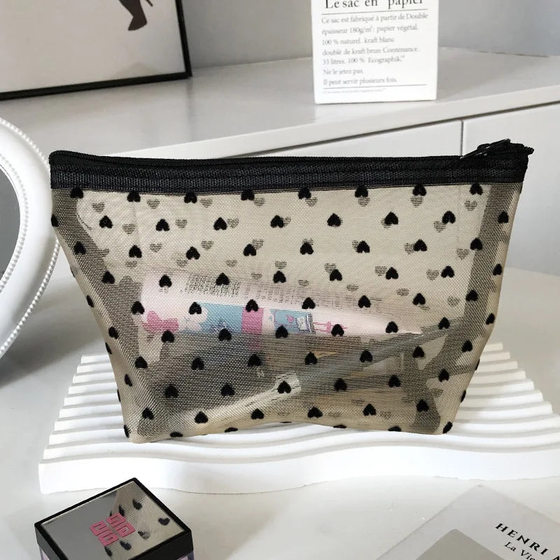 Makeup Bag Outdoor Personalized Transparent Nylon Mesh Cosmetic Bags Pouch Travel Organizer Zipper Beach Makeup Women's Purse