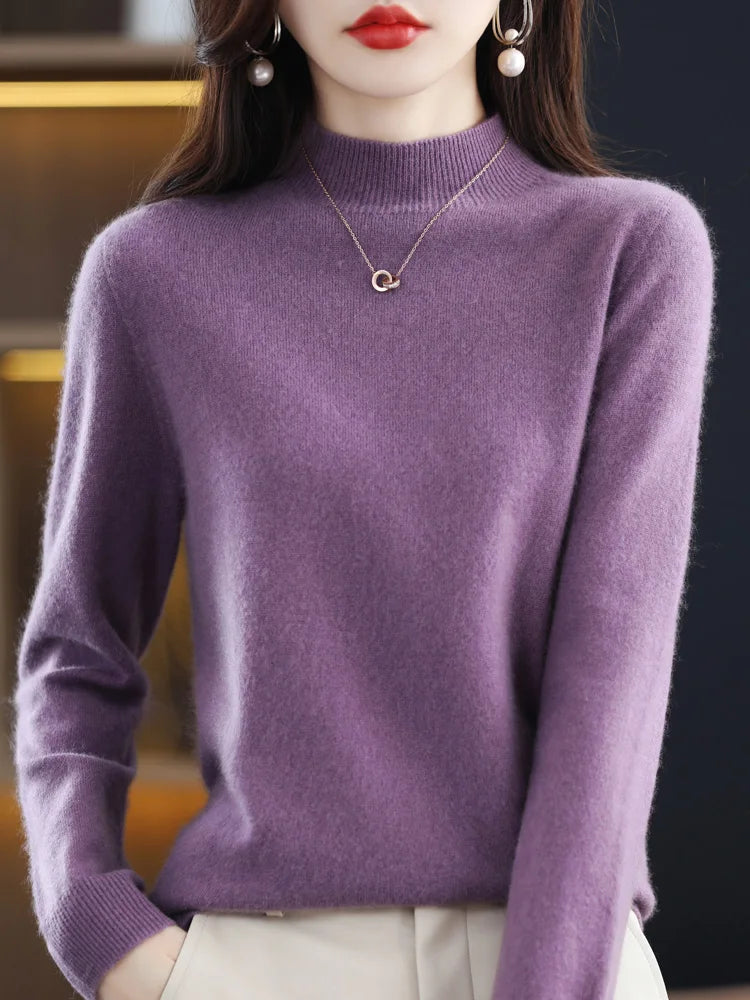 100% Merino Wool Cashmere Sweater Women Knitted Sweater Turtleneck Long Sleeve Pullovers Autumn Winter Clothing Warm Jumper Tops