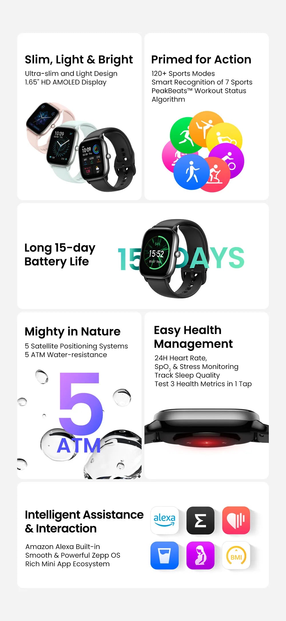 New Amazfit GTS 4 Mini Smartwatch  24H Heart Rate 120 Sports Modes Smart Watch Zepp App With Alexa Built-in For Android For iOS