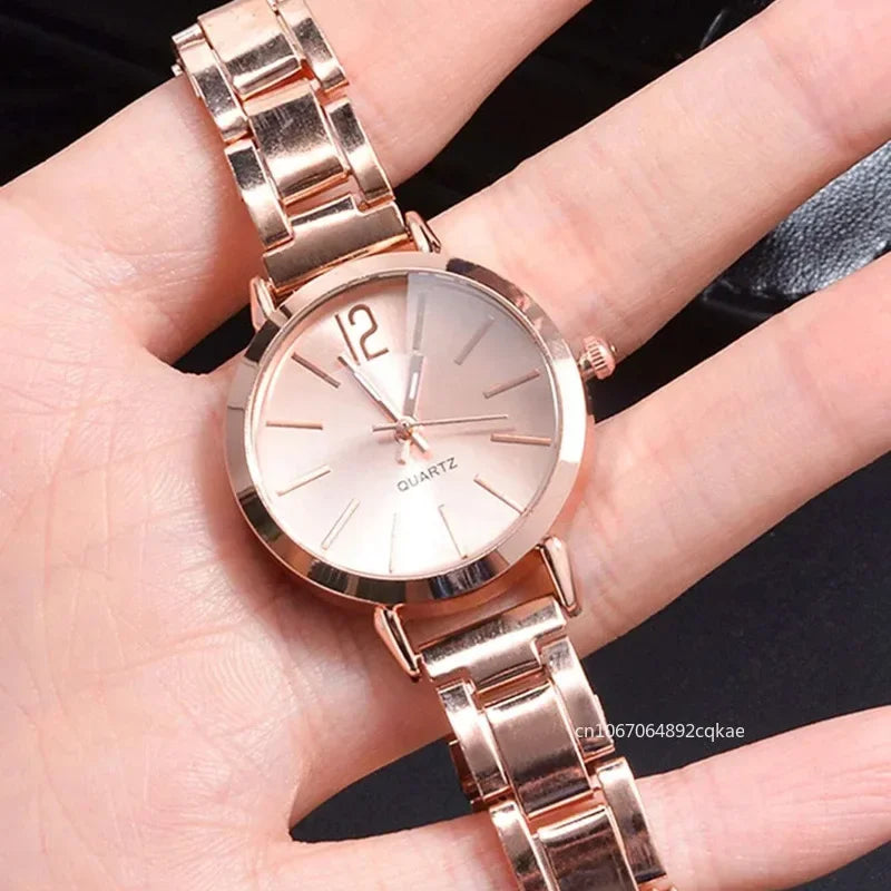 2024 Ladies Fashion Simple Digital Alloy with Quartz Watch Bracelet 2pcs Set Luxury Women Simple Dial Ladies Watches Reloj Mujer