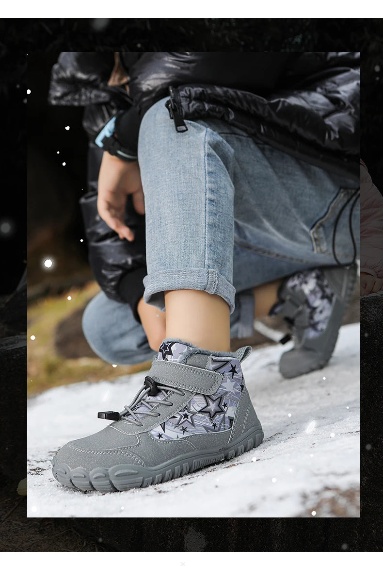 New Parent-child Winter Boots Men and Women Snow BareFoot Outdoor Non-slip Warm Fur Casual Boys/girls Sneakers Kid's Ankle Boots