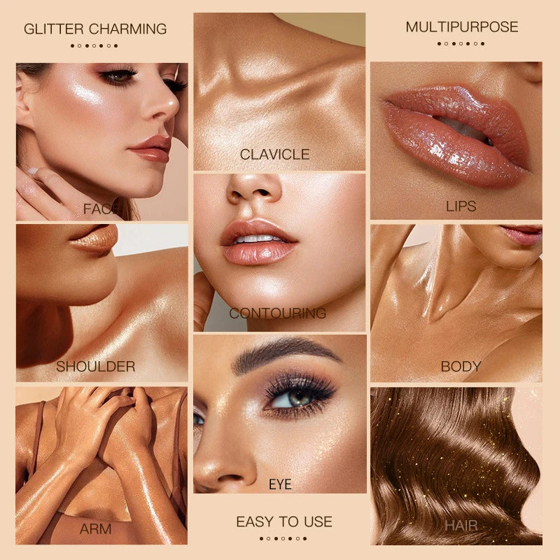 3 Colors Glitter Fairy Highlight Pat Powder Bride Wedding Highlight Powder Body Glitter Powder Shiny Powder Multifunction Makeup