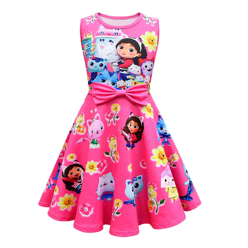 Summer Kid Gabby's Dollhouse Clothes Girls Gabby Cats Cosplay Dress + bag Baby Children Birthday Party Princess Dresses