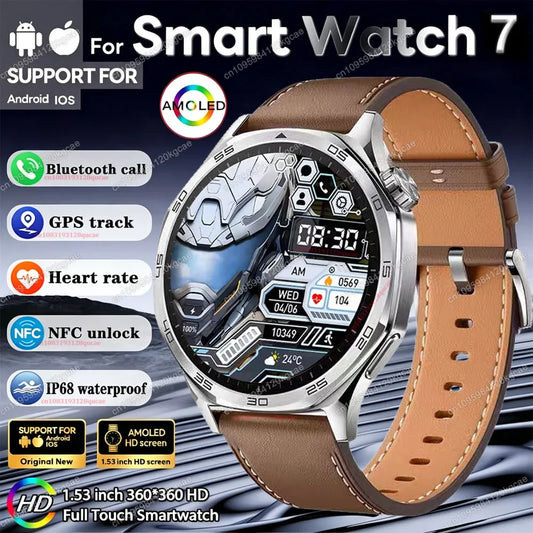 Watch 7 New Men's Smartwatch 1.53'' HD AMOLED Screen Bluetooth Call Voice Assistant GPS Sports IP68 Waterproof Smartwatches Ht30