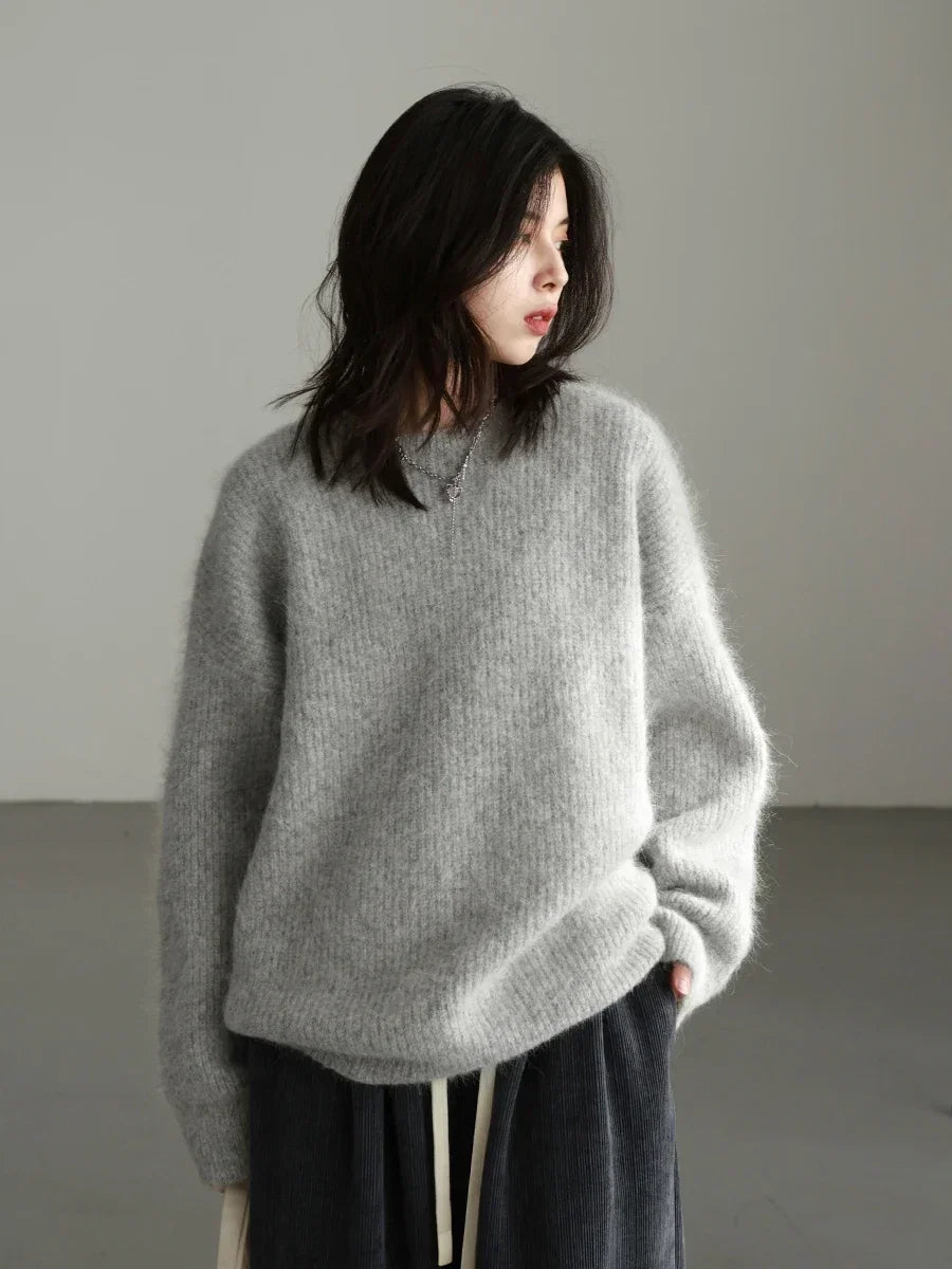 CHIC VEN Women Sweater Long Sleeve Pullover Solid Loose O Neck Soft Alpaca Female Tops Woman Knitwear Jumpers Spring Autumn 2024
