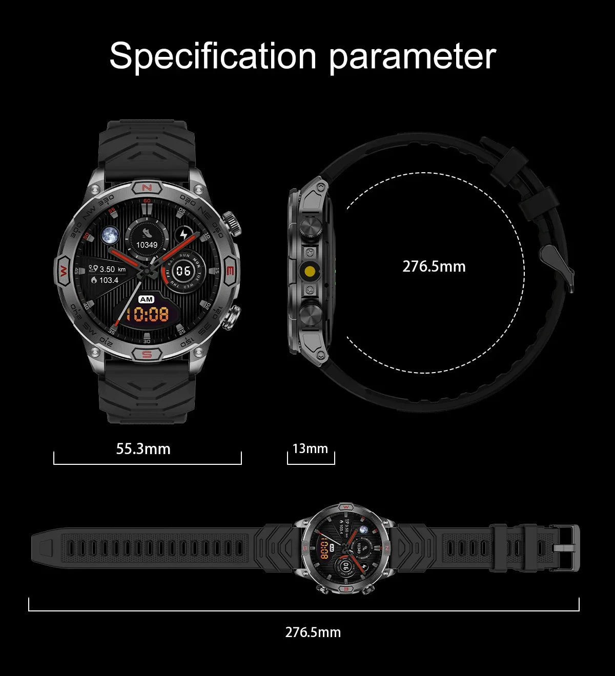 For Huawei Xiaomi New Smart Watch Men 1.43 inch Altitude Compass GPS Sports Tracker Waterproof Watch Bluetooth Call Smartwatchs