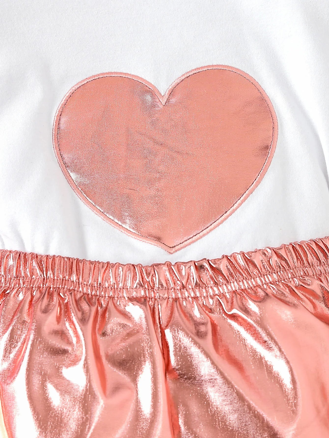 Valetine's Day Kids Girls Clothes Comfortable Short Sleeve Cute Love Embroidery T-shirt Faux Leather Shorts 2pcs Set  Outfit