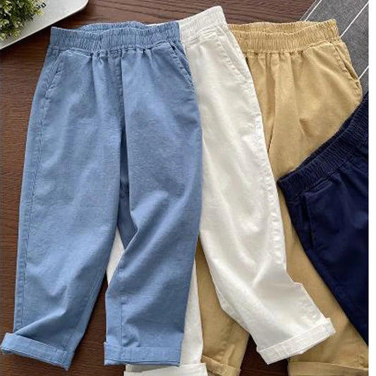 Casual Boys Pants Solid Color Cotton Linen Pants Summer Children Clothes 110-170cm