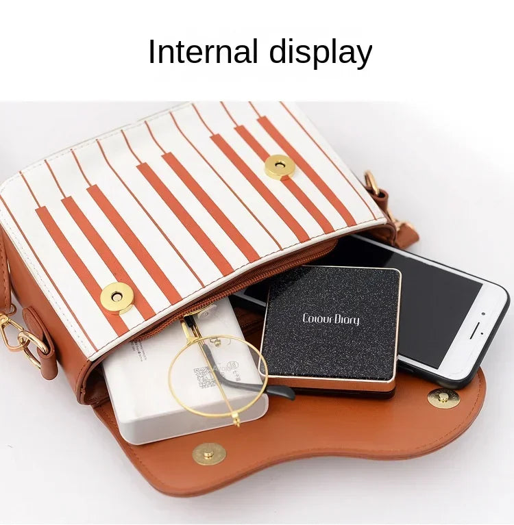 Piano Shape Flap Shoulder Bag Creative PU Leather Portable Handbag Detachable Strap Crossbody Novelty Bag