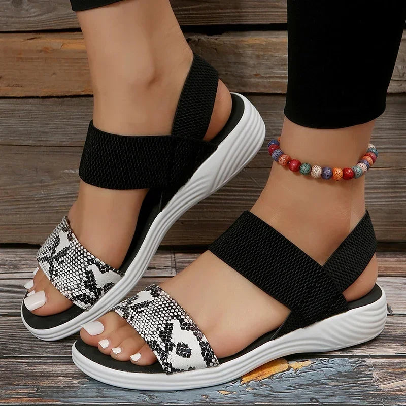 Snakeskin Print Wedge Sandals for Women Summer 2025 Fashion Non Slip Beach Shoes Woman Lightweight Causal Sports Sandalias Mujer
