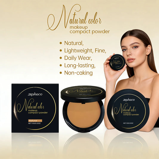 Oil Control Pressed Powder Matte Setting Long Lasting Three-Color Foundation Powder Dark Skin Natural Makeup Compact Powder