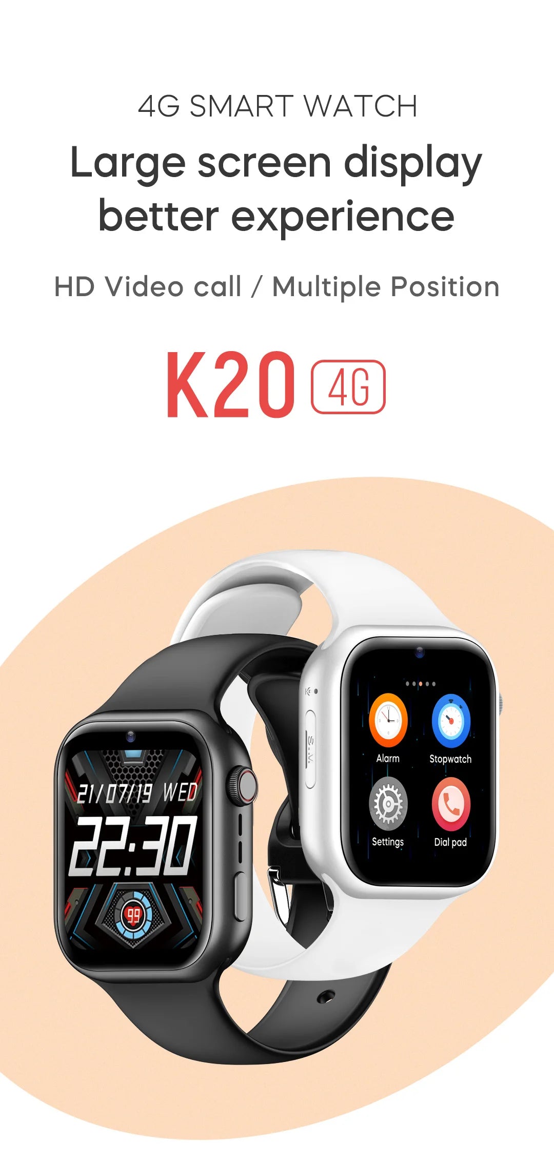 New K20 Kids Smart Watch HD Video Call 4G Smartwatch For Child Men Women GPS IP67 Waterproof 1000 MAh Big Battery Berserk