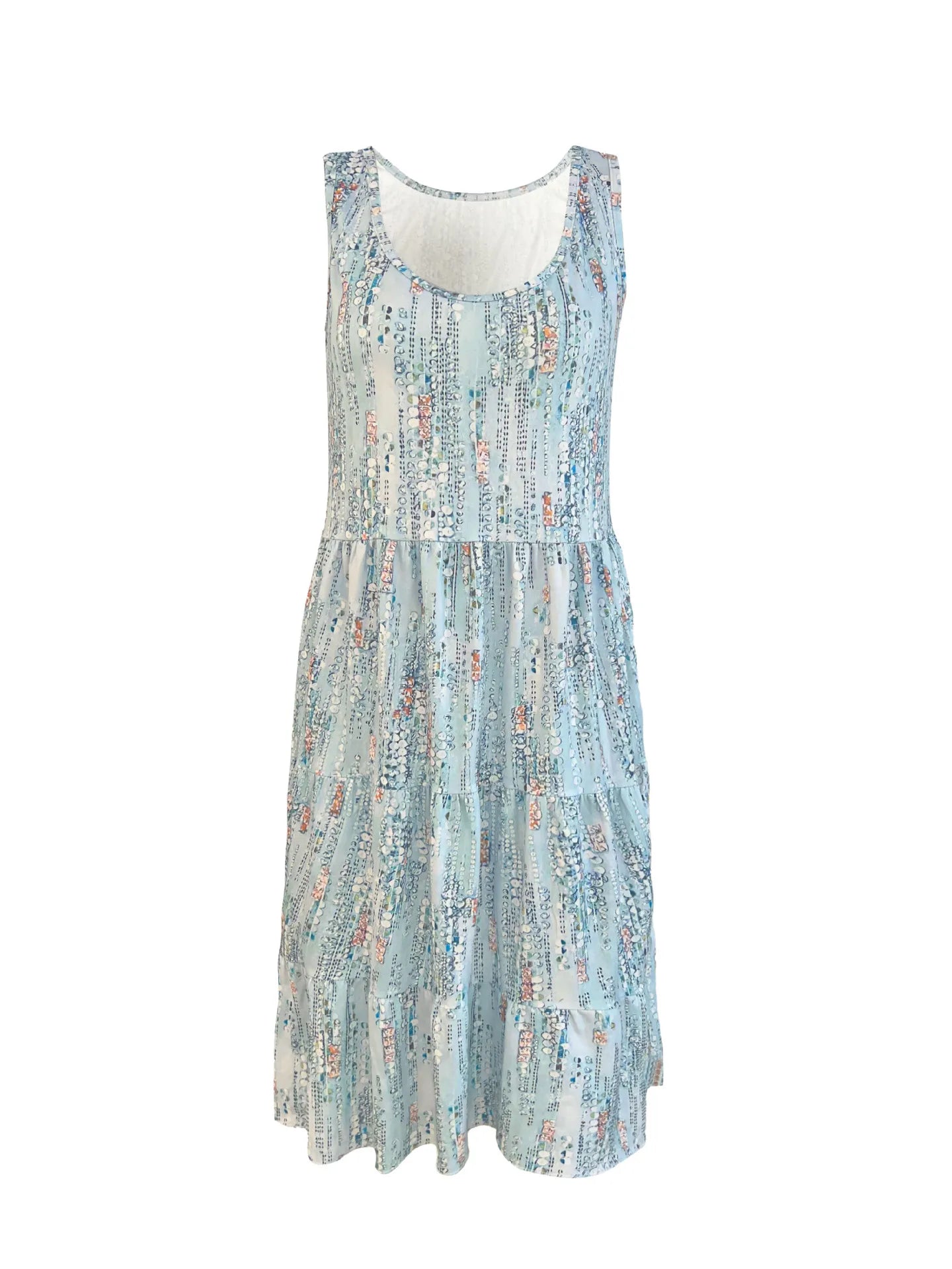 Spring and summer new casual fashion floral print loose round neck sleeveless mid-length dress