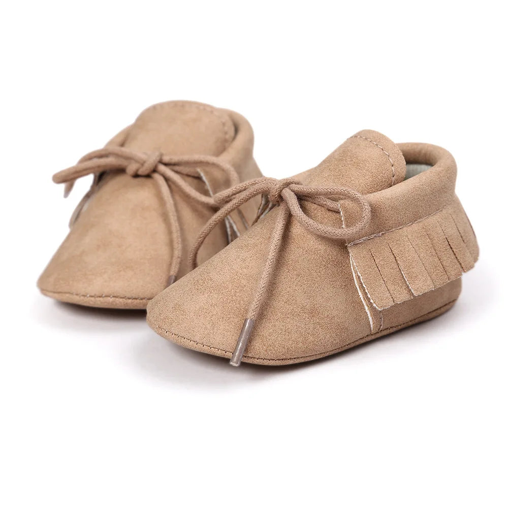 Baby Shoes Newborn Infant Boy Girl Classical Lace-up Tassels Suede Sofe Anti-slip Toddler Crib Crawl Shoes Moccasins 10-colors