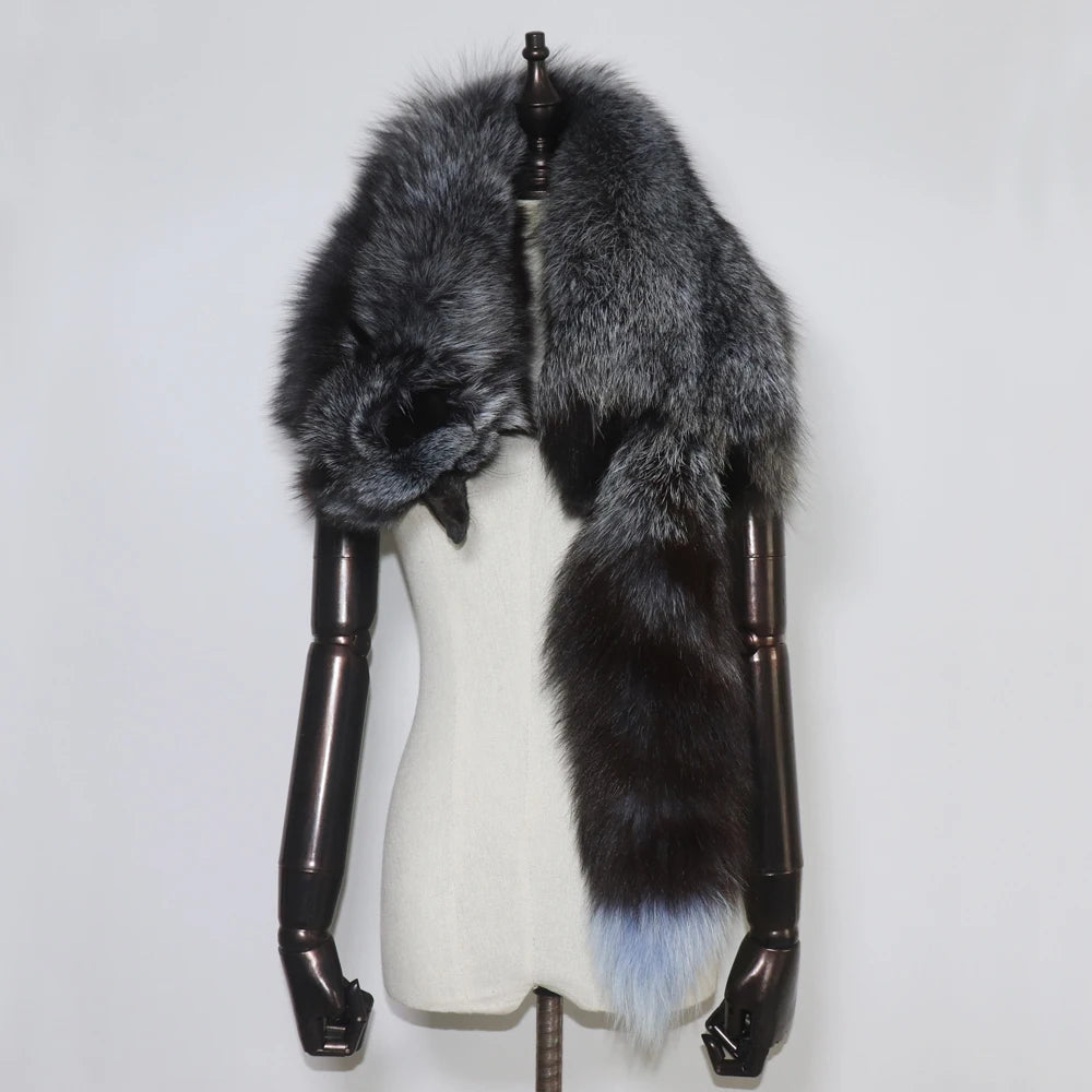 Winter Warm Large Real Fox Fur Collar Natural Fur Coat Scarves Luxury Women Men Jackets Hood Shawl Decor Female Neck Scarf Wraps