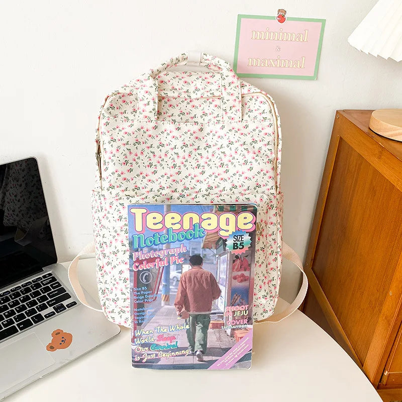 Mochila versátil personalizada de estilo de Academia Japonesa, bolso escolar para estudiantes con flores fragmentadas pequeñas, literatura y arte