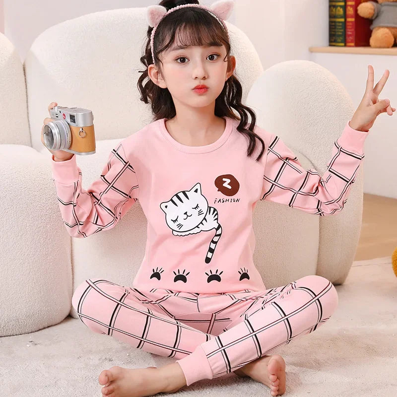 New Teens Baby Girl Pajamas Summer  Long Sleeve Children's Clothing Sleepwear Cotton Pyjamas Sets For Kids