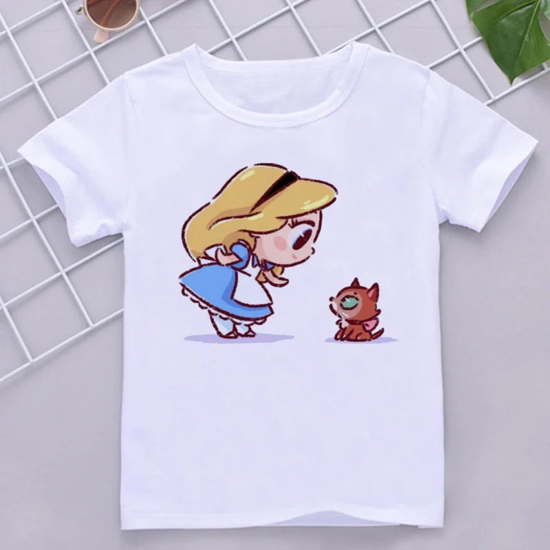 Disney Child Mermaid Princess Kawaii Printed T-shirt Baby Girl Soft Cartoon Clothing Cute Graphic Tops Kids Funny Tees Dropship