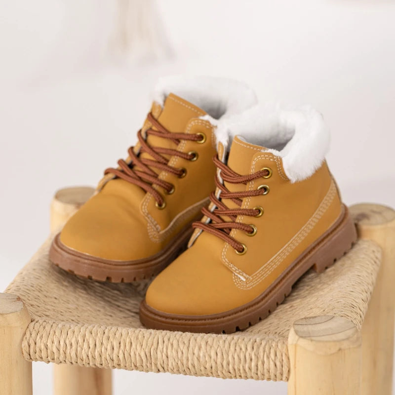 New Children's Winter Boots for Boy Warm Outdoor Girls Fashion Ankle Boots Solid Color Versatile Kids Causal School Cotton Boots
