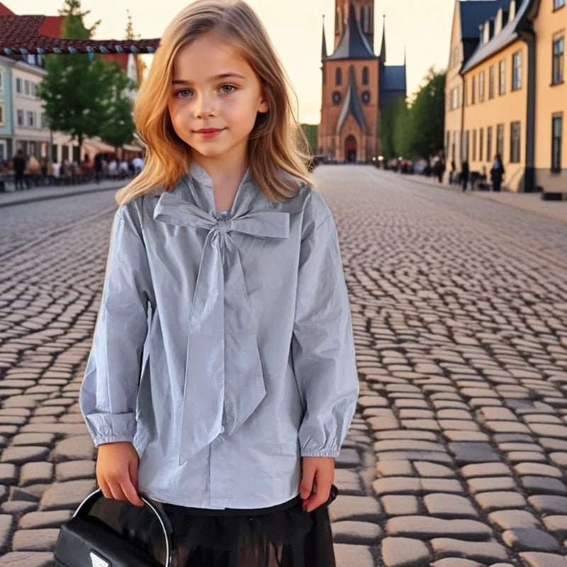 Girls Shirt Spring Autumn Long Sleeve Casual Daily Blouse for Kids Fashion Design Striped Flower Teen School Child Tops Clothes